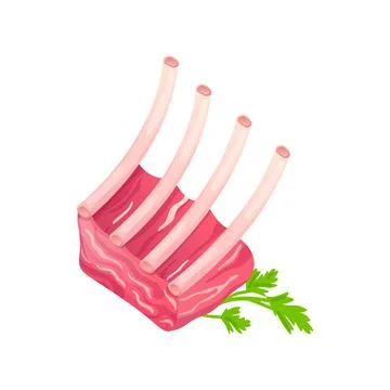Raw pork ribs in flat design. Deli butcher product for barbecue grill. Vect.. Stock Illustration