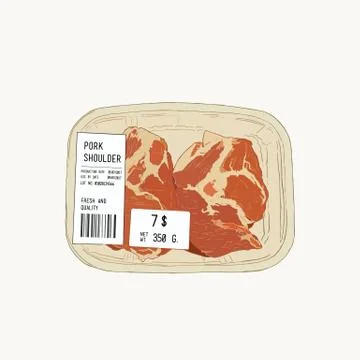 Raw pork shoulder in pack, sketch vector. Stock Illustration