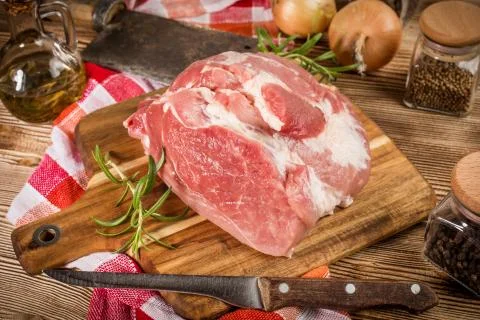 Raw pork shoulder. Stock Photos