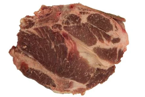 Raw Pork steak with bones on white background - left side Stock-Fotos