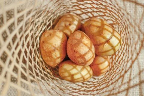 Raw of Potato with bright background Stock Photos