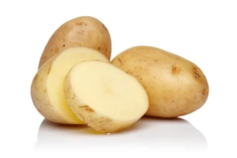 Raw potatoes with slices isolated Stock Photos