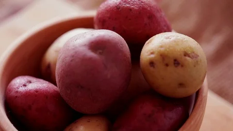 Raw potatoes, steadicam close-up Stock Footage 91111602