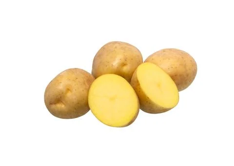 Raw potatoes on white. Stock Photos