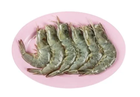 Raw prawn on plate 스톡 사진