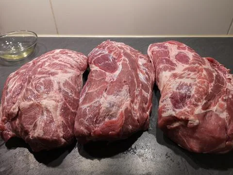 Raw pulled pork meat Stock Photos