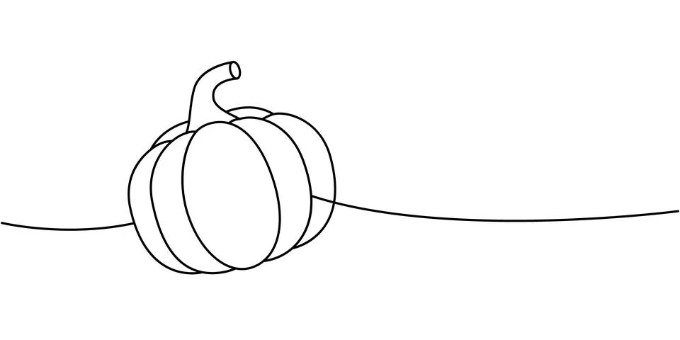 Raw pumpkin one line continuous drawing. Fresh organic vegetable. Vector Stock Illustration
