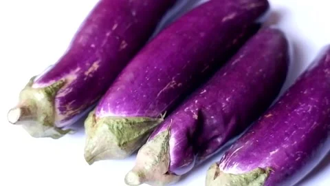 Raw Purple Eggplants Close Up Isolated Stock Footage 331329262