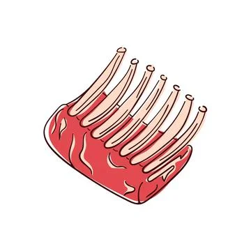 Raw rack of lamb meat with ribs, detailed in red and bone colors in flat style Stock Illustration