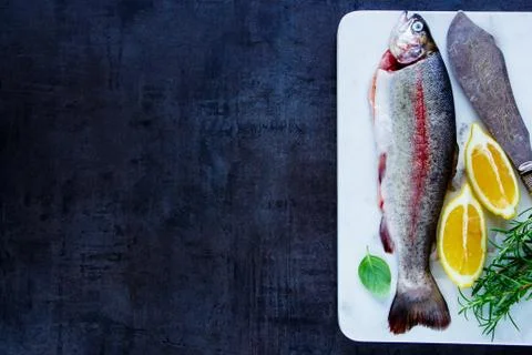 Raw rainbow trout Stock Photos