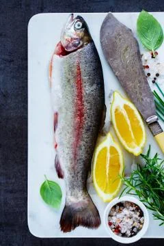 Raw rainbow trout Stock Photos