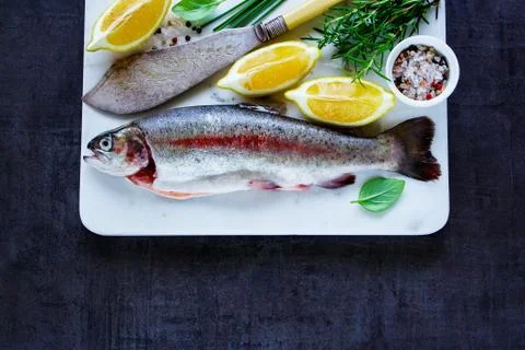 Raw rainbow trout Stock Photos