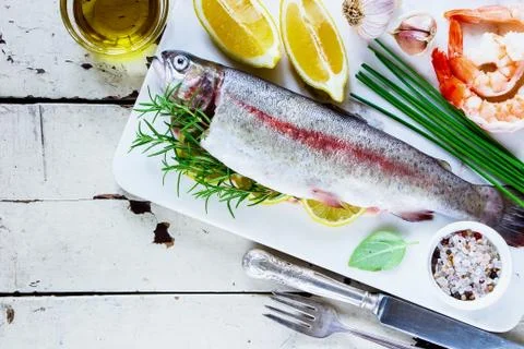 Raw rainbow trout Stock Photos