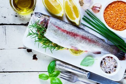 Raw rainbow trout Stock Photos