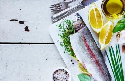 Raw rainbow trout Stock Photos