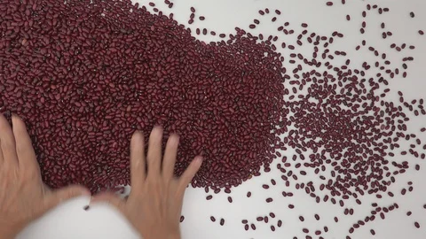 The raw red beans are put together. Close up, detail, top view. Stock Footage 128844247