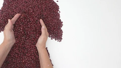 The raw red beans are put together. Close up, detail, top view. Stock Footage 128844337