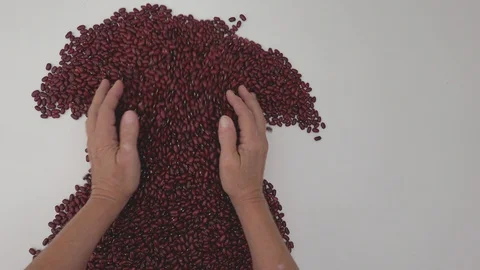 The raw red beans are put together. Close up, detail, top view. Stock Footage 128844388