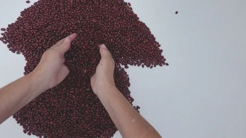 The raw red beans are put together. Close up, detail, top view. Stock Footage 128844427