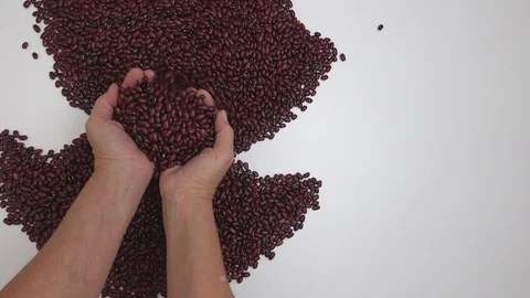 The raw red beans are put together. Close up, detail, top view. Stock Footage 128844569