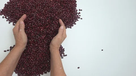 The raw red beans are put together. Close up, detail, top view. Stock Footage 128844627