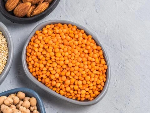 Raw red lentils close up Stock Photos