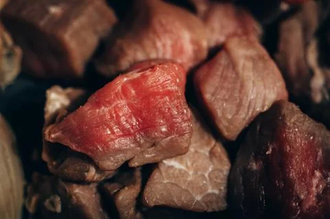Raw red meat diced close up Stock Photos