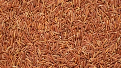 Raw red rice, rotation. Rice groats, top view. Stock Footage 140975243
