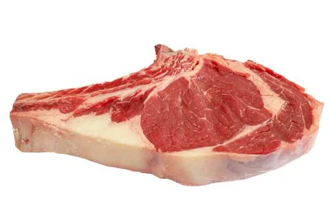 Raw rib on the bone, close-up, isolated on a white background 스톡 사진