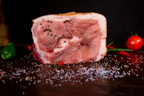 Raw rib eye beef steak on a black background Stock Photos
