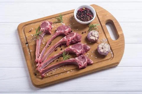 Raw ribs or rack of lamb and ingridient Stock Photos
