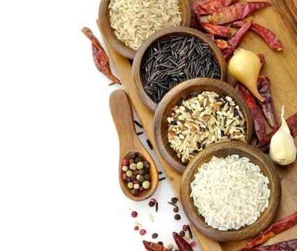 Raw rice assortment Stock Photos
