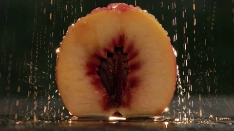 Raw ripe nectarine cut in half. Stock Footage 214790734