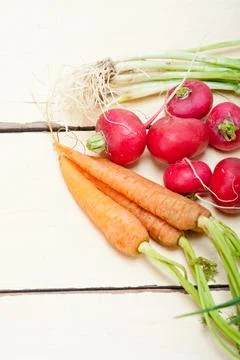 Raw root vegetable on a rustic white wood table Stock Photos