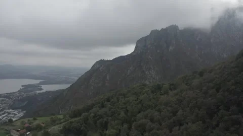 RAW S-LOG Dronie with mountain view Stock Footage 145830227