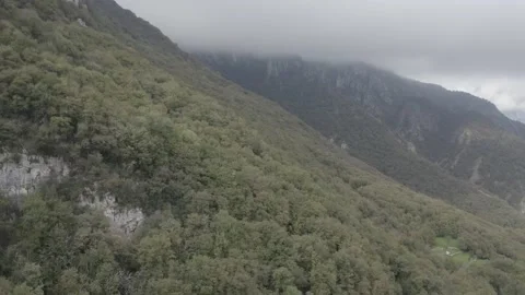 RAW S-LOG Dronie with mountain view Stock Footage 145830276