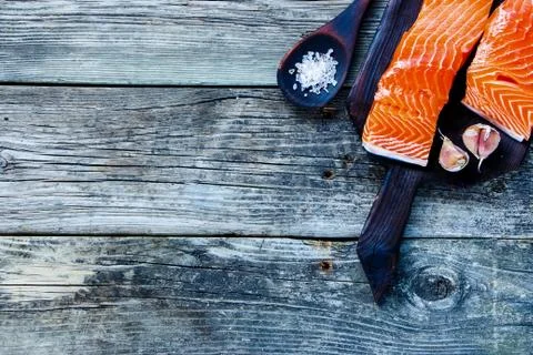 Raw salmon filet Stock Photos