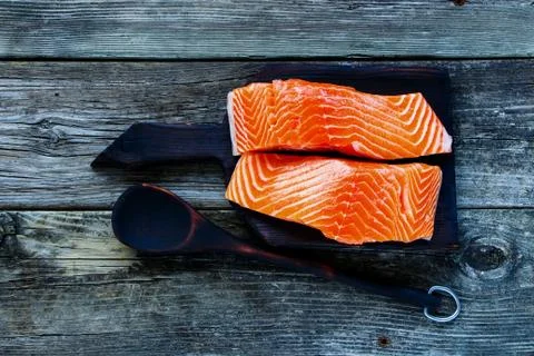 Raw salmon fillet Stock Photos