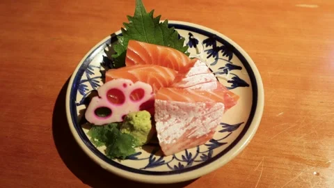 Raw salmon sashimi slice Stock Footage 315213142