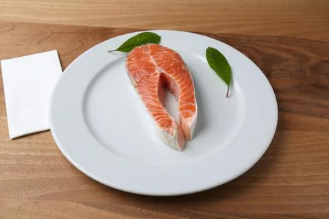 Raw salmon slice close up Stock Photos