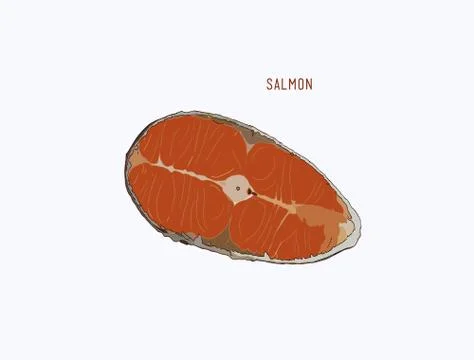 Raw salmon slice for grilled steak, sketch vector. Stock Illustration