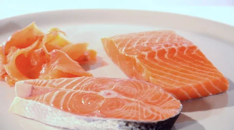 Raw salmon slices 스톡 동영상 37690785