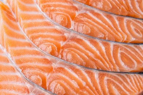 Raw salmon slices pattern fresh fish Stock Photos