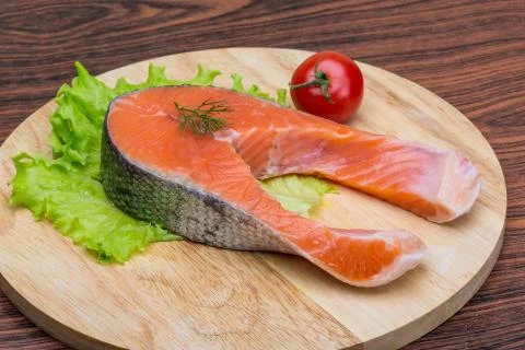 Raw salmon steak Stock Photos