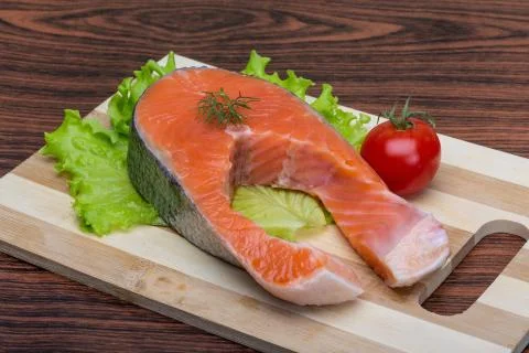 Raw salmon steak Stock Photos
