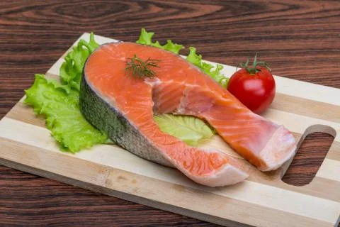 Raw salmon steak Stock Photos
