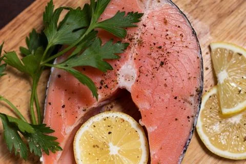 Raw salmon steak Stock Photos