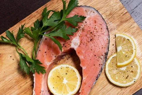Raw salmon steak Stock Photos