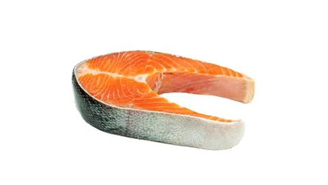 Raw salmon steak on white background. Stock Photos