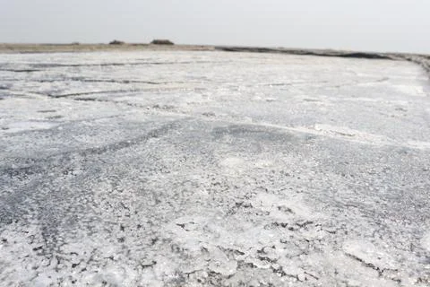 Raw salt farm plot with water and polythene bed 스톡 사진